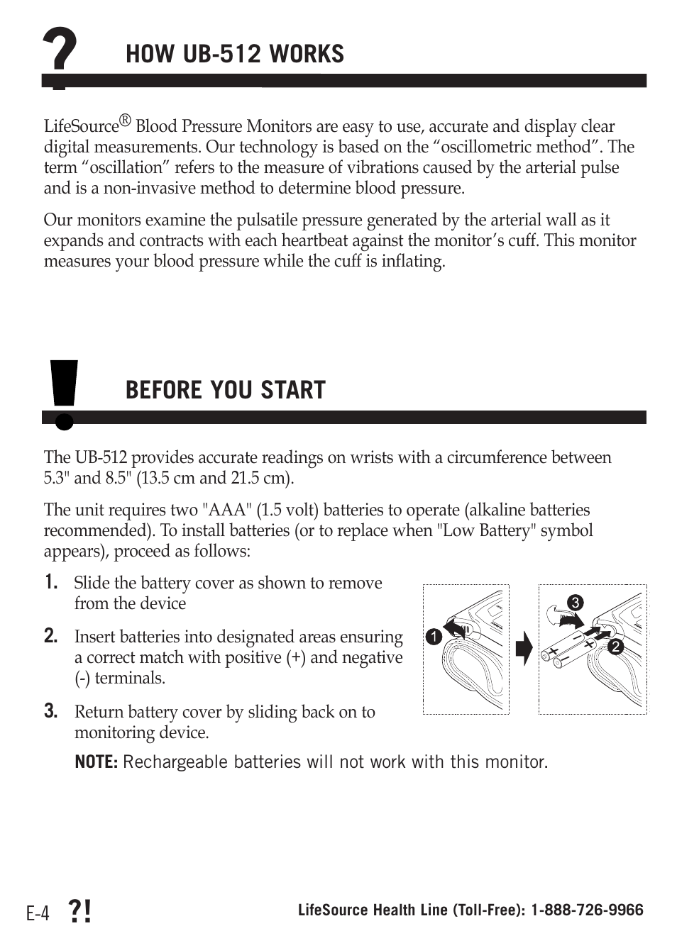 How ub-512 works, Before you start | A&D Dual Memory Wrist Blood Pressure Monitor UB-512 User Manual | Page 8 / 23