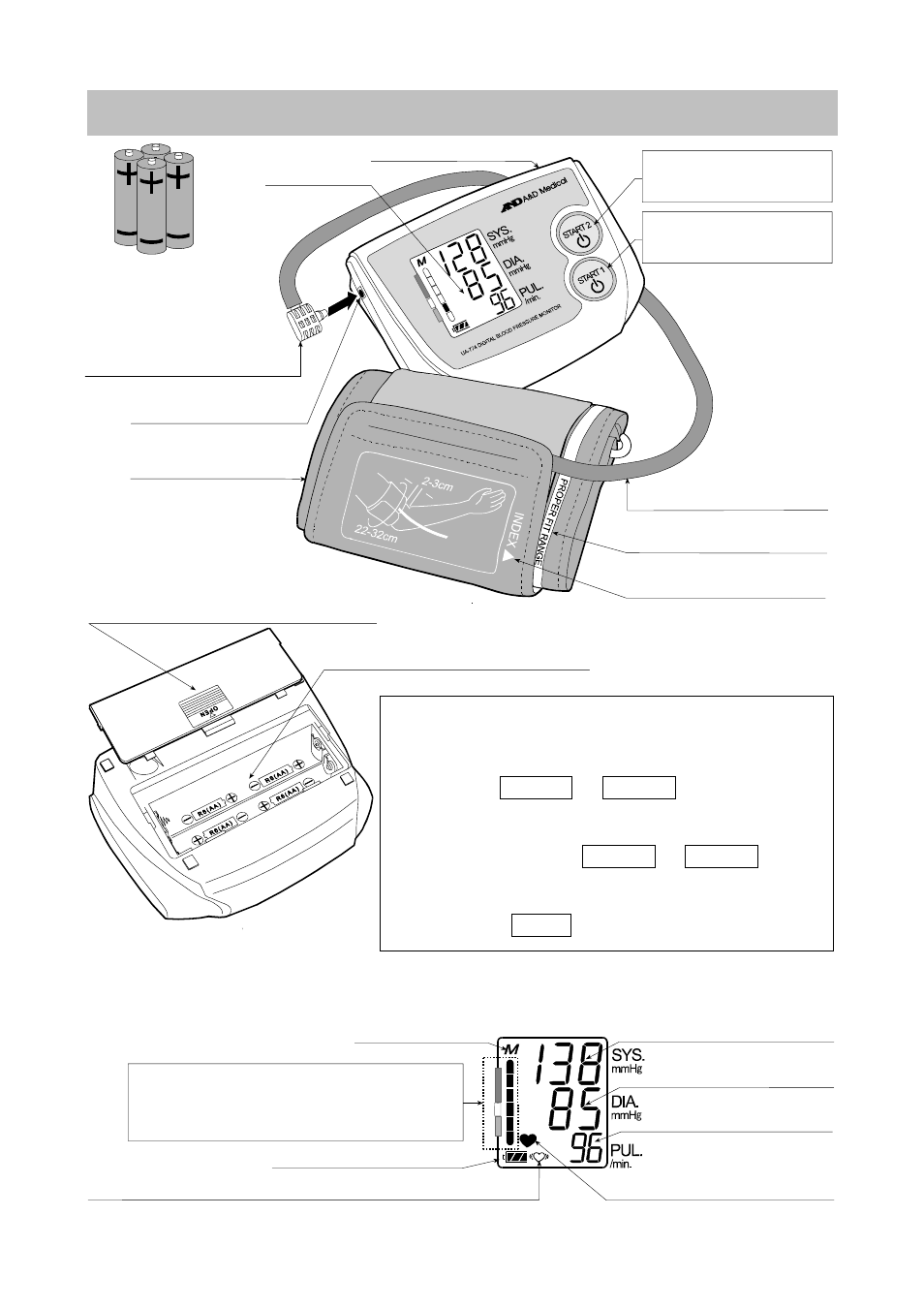 Parts identification, The start button operations, Display parts | A&D UA-774 User Manual | Page 5 / 16