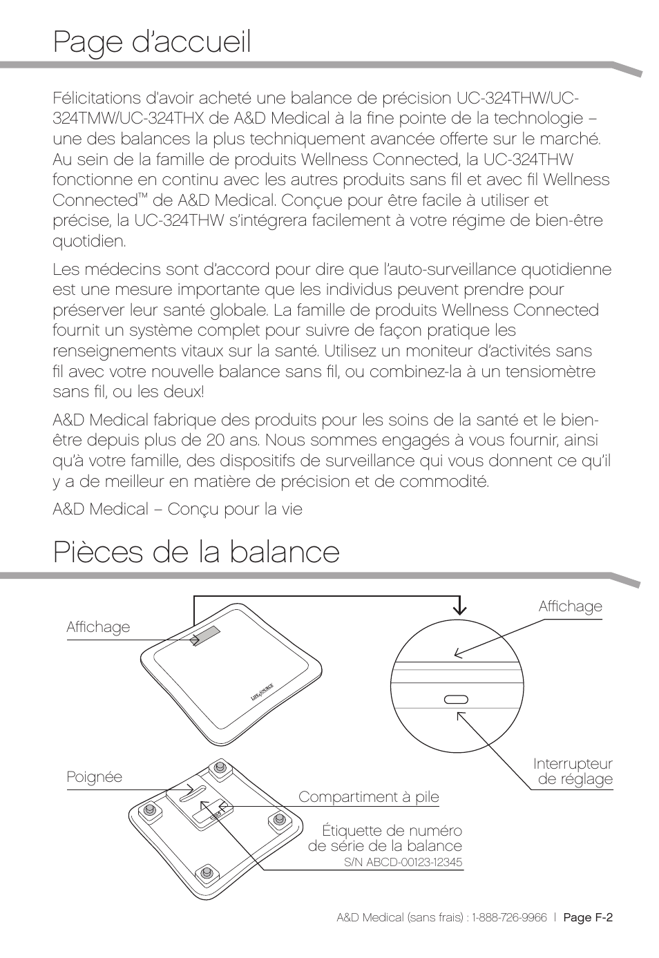 Page d’accueil, Pièces de la balance | A&D Precision Scale UC-324THW User Manual | Page 15 / 36