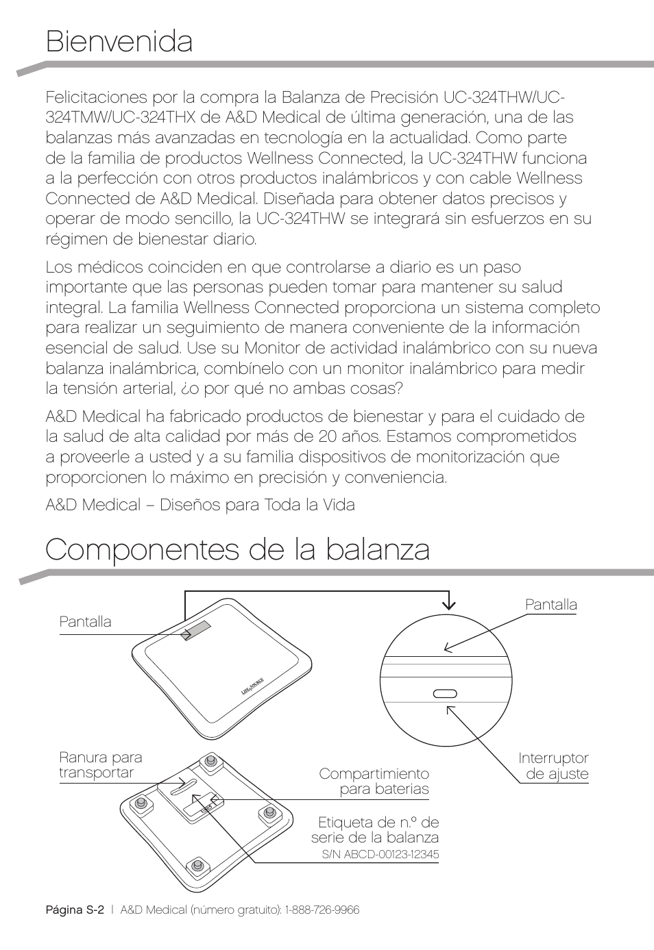 Bienvenida, Componentes de la balanza | A&D Precision Scale UC-324THW User Manual | Page 26 / 36