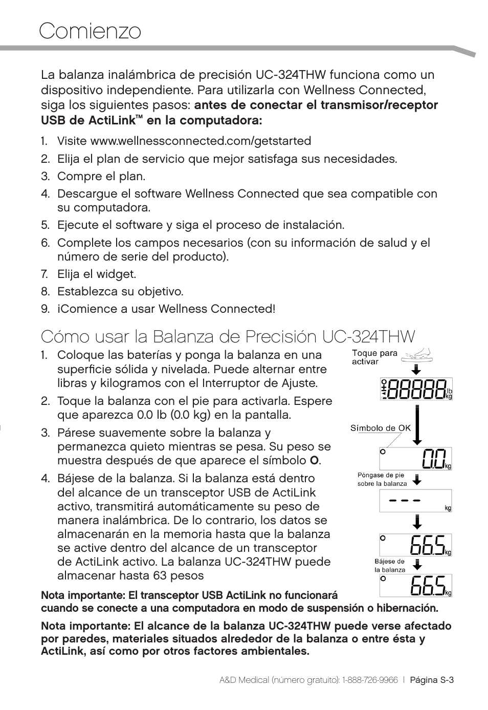 Comienzo, Cómo usar la balanza de precisión uc-324thw | A&D Precision Scale UC-324THW User Manual | Page 27 / 36