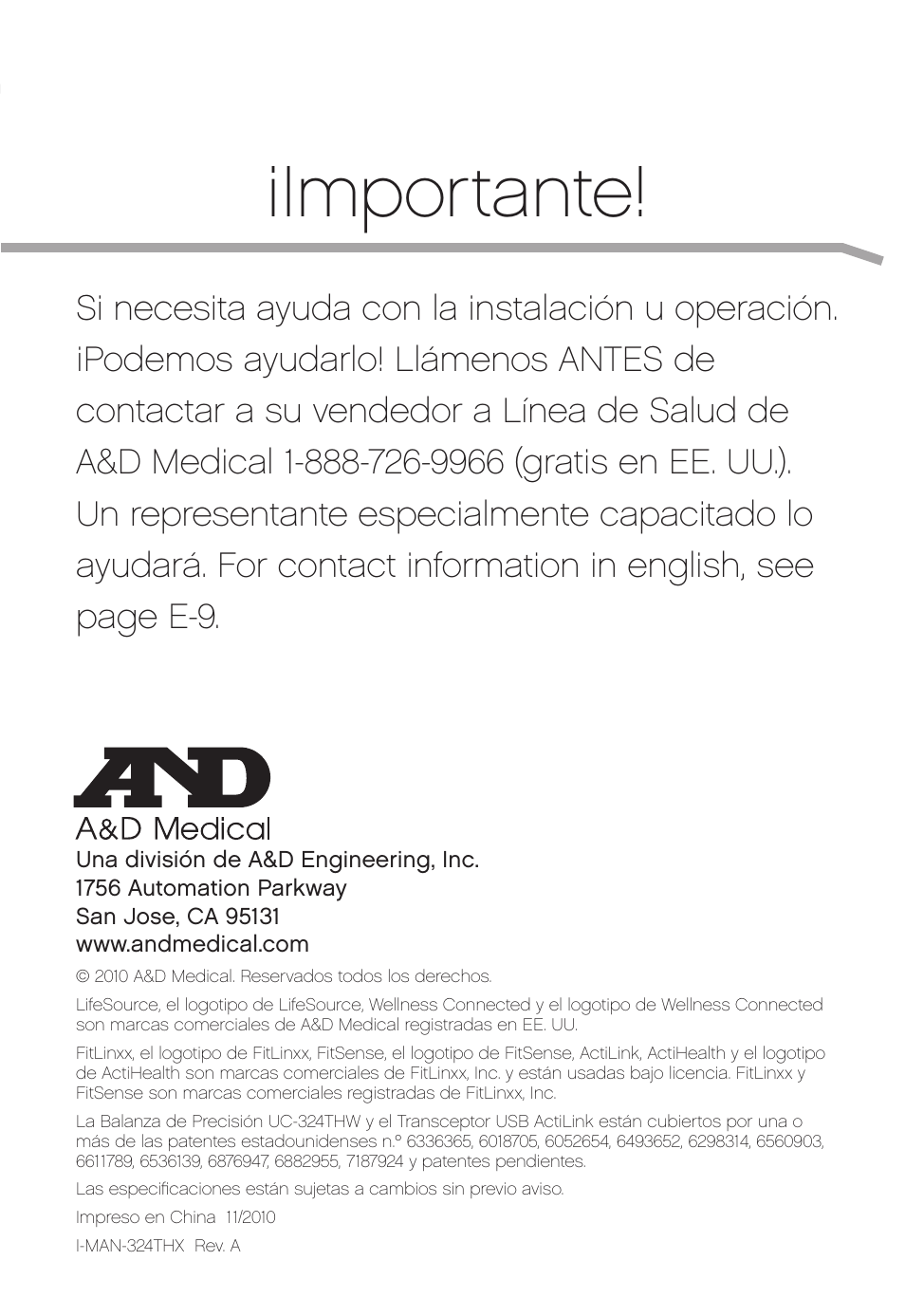 Importante | A&D Precision Scale UC-324THW User Manual | Page 33 / 36