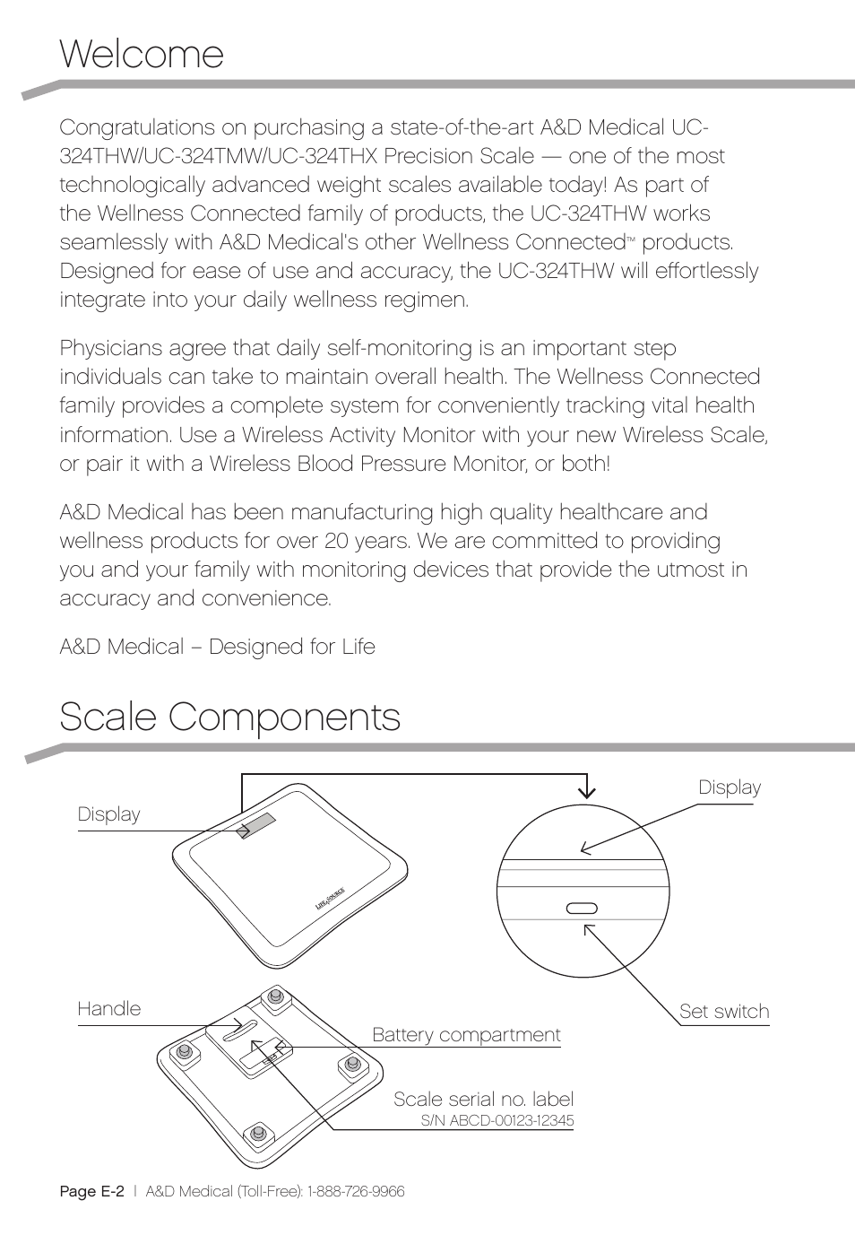 Welcome, Scale components | A&D Precision Scale UC-324THW User Manual | Page 4 / 36