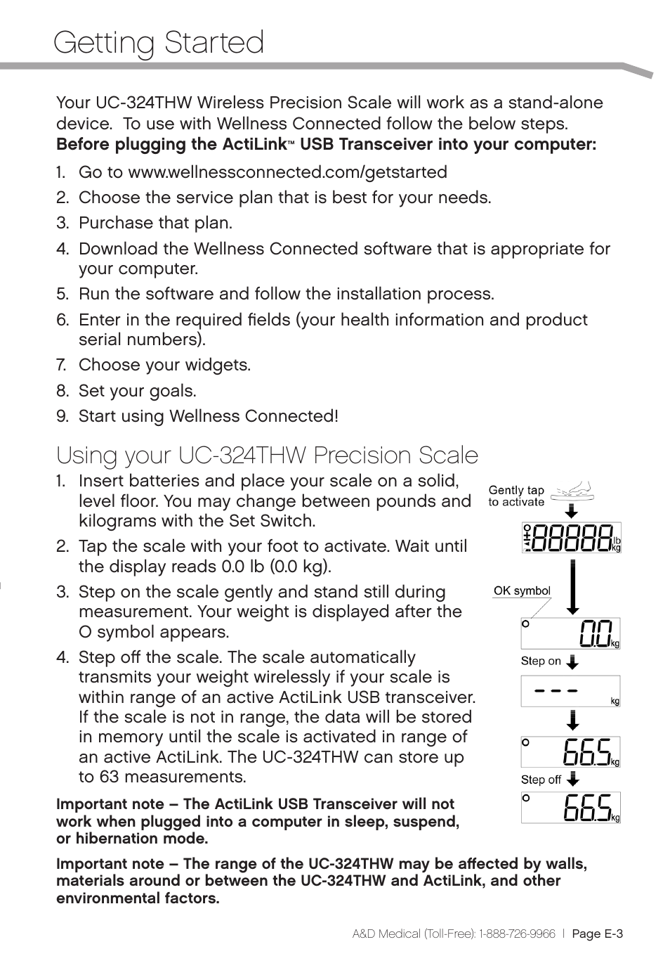 Getting started, Using your uc-324thw precision scale | A&D Precision Scale UC-324THW User Manual | Page 5 / 36