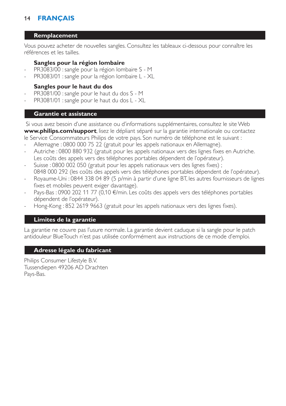 Philips BlueTouch-Rückenband unterer Rücken L-XL User Manual | Page 14 / 30