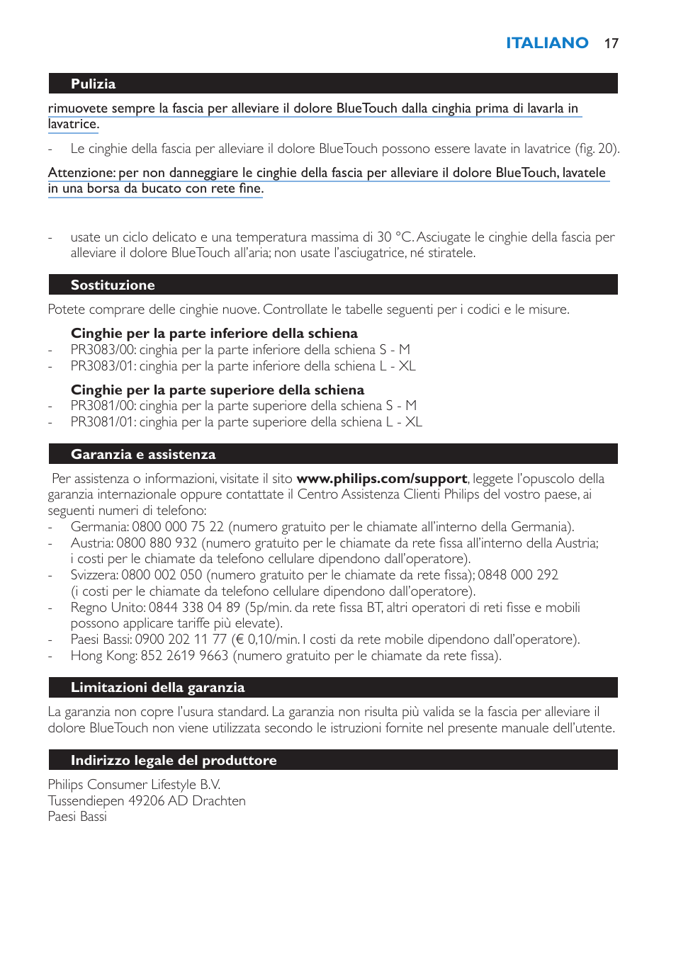 Philips BlueTouch-Rückenband unterer Rücken L-XL User Manual | Page 17 / 30