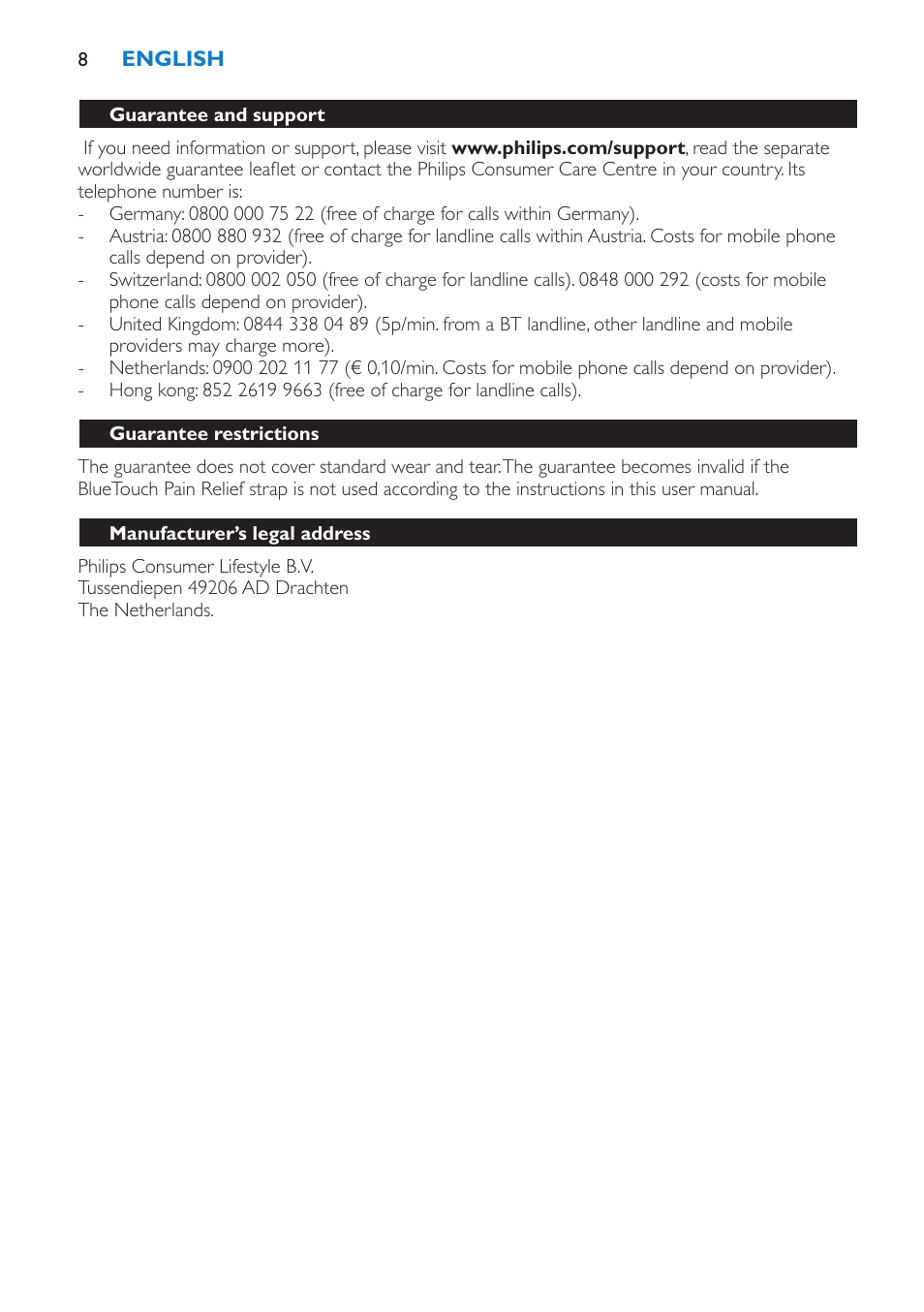 Philips BlueTouch-Rückenband unterer Rücken L-XL User Manual | Page 8 / 30