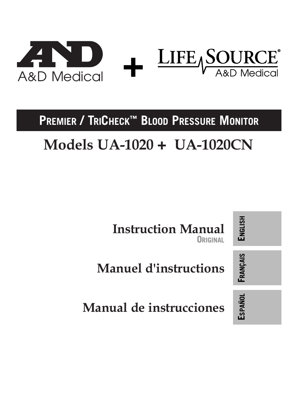 A&D Premier/TriCheck Blood Pressure MOnitor UA-1020 User Manual | 100 pages