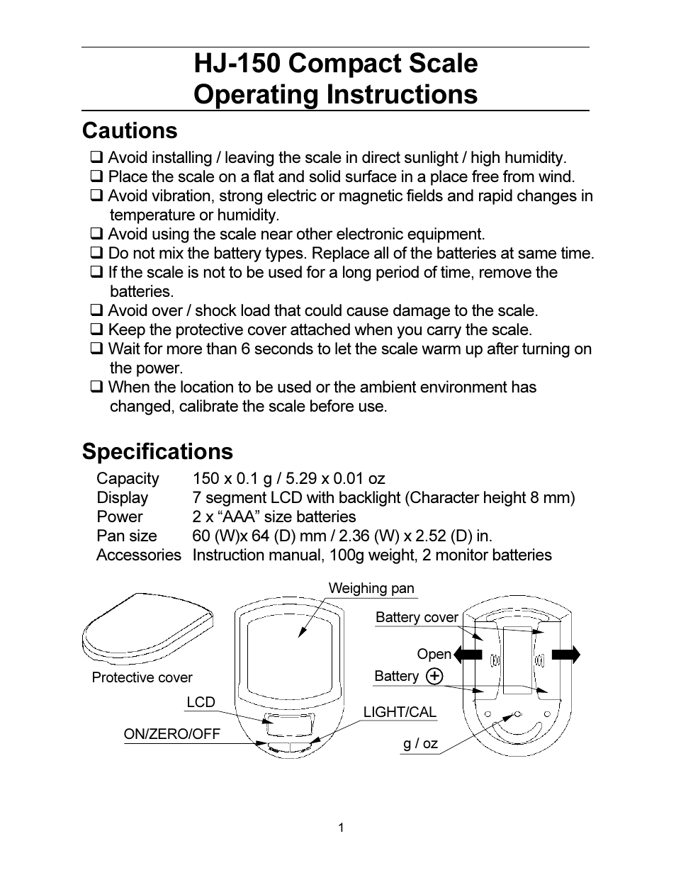 A&D Compact Scale HJ-150 User Manual | 4 pages