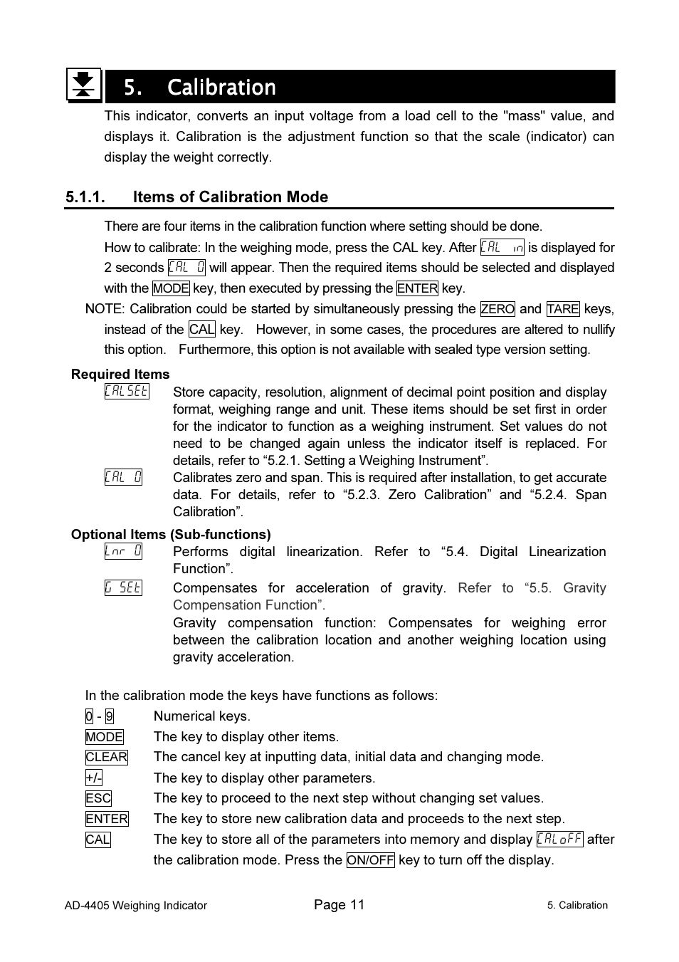 5. calibration calibration calibration calibration | A&D Weighing Indicator AD-4405 User Manual | Page 13 / 80