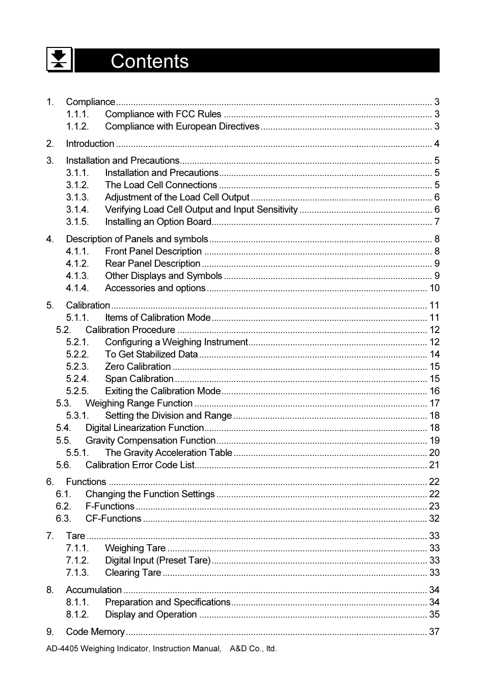 A&D Weighing Indicator AD-4405 User Manual | Page 3 / 80