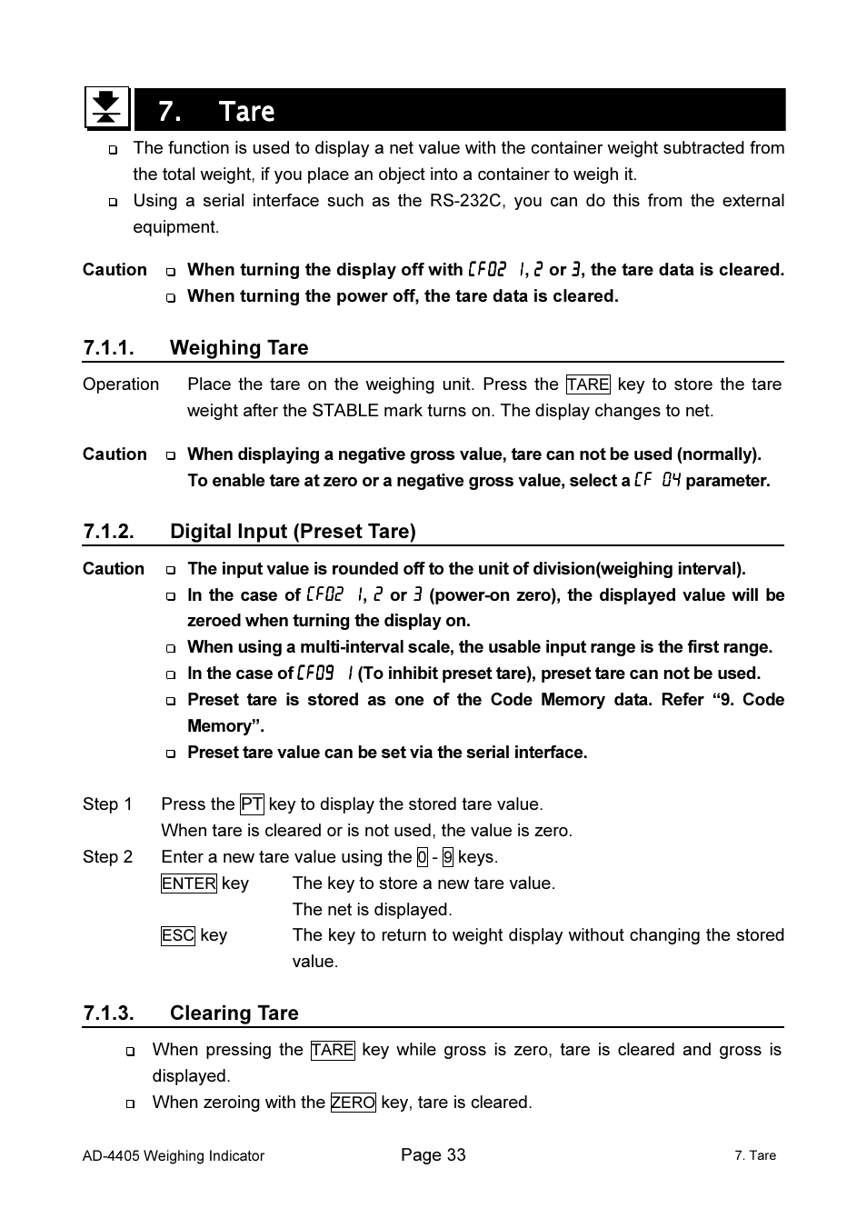 7. tare tare tare tare | A&D Weighing Indicator AD-4405 User Manual | Page 35 / 80