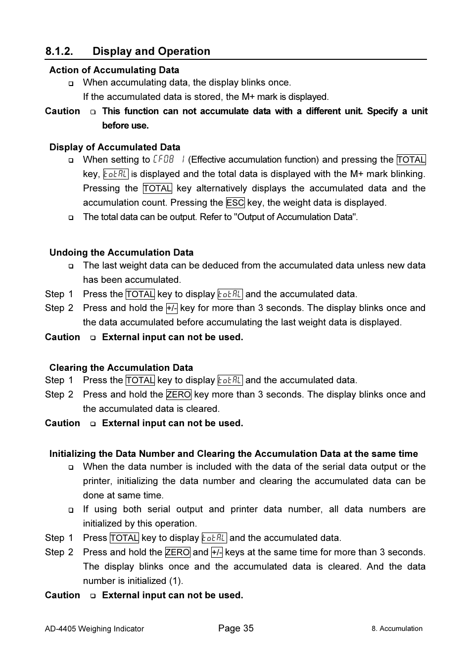 Display and operation | A&D Weighing Indicator AD-4405 User Manual | Page 37 / 80