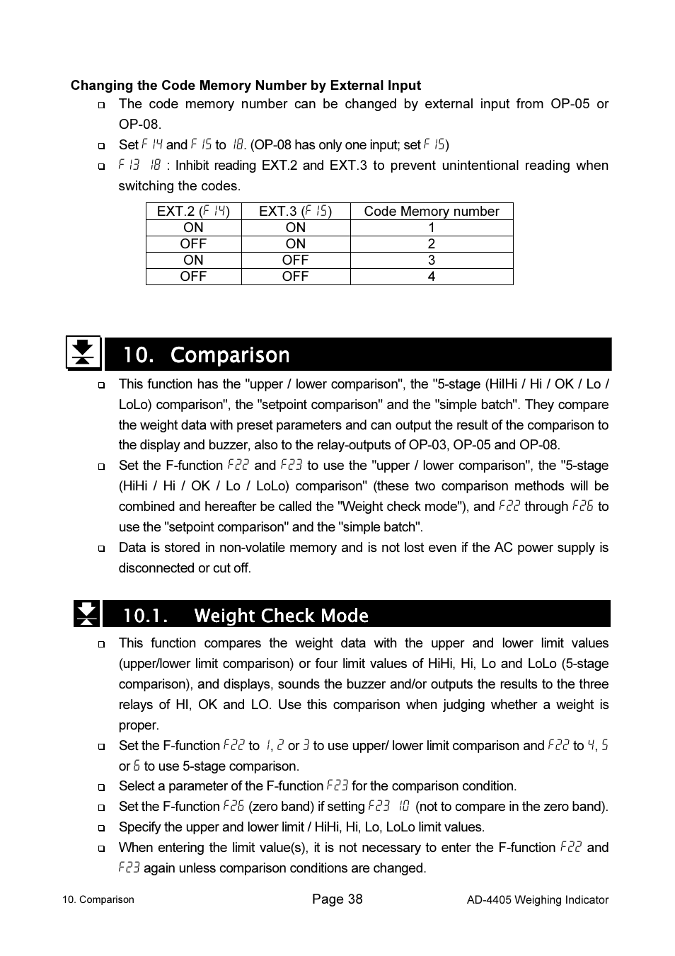 10. comparison comparison comparison comparison | A&D Weighing Indicator AD-4405 User Manual | Page 40 / 80