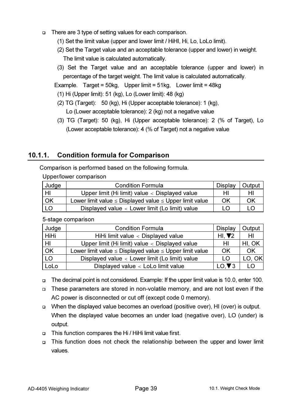 Condition formula for comparison | A&D Weighing Indicator AD-4405 User Manual | Page 41 / 80