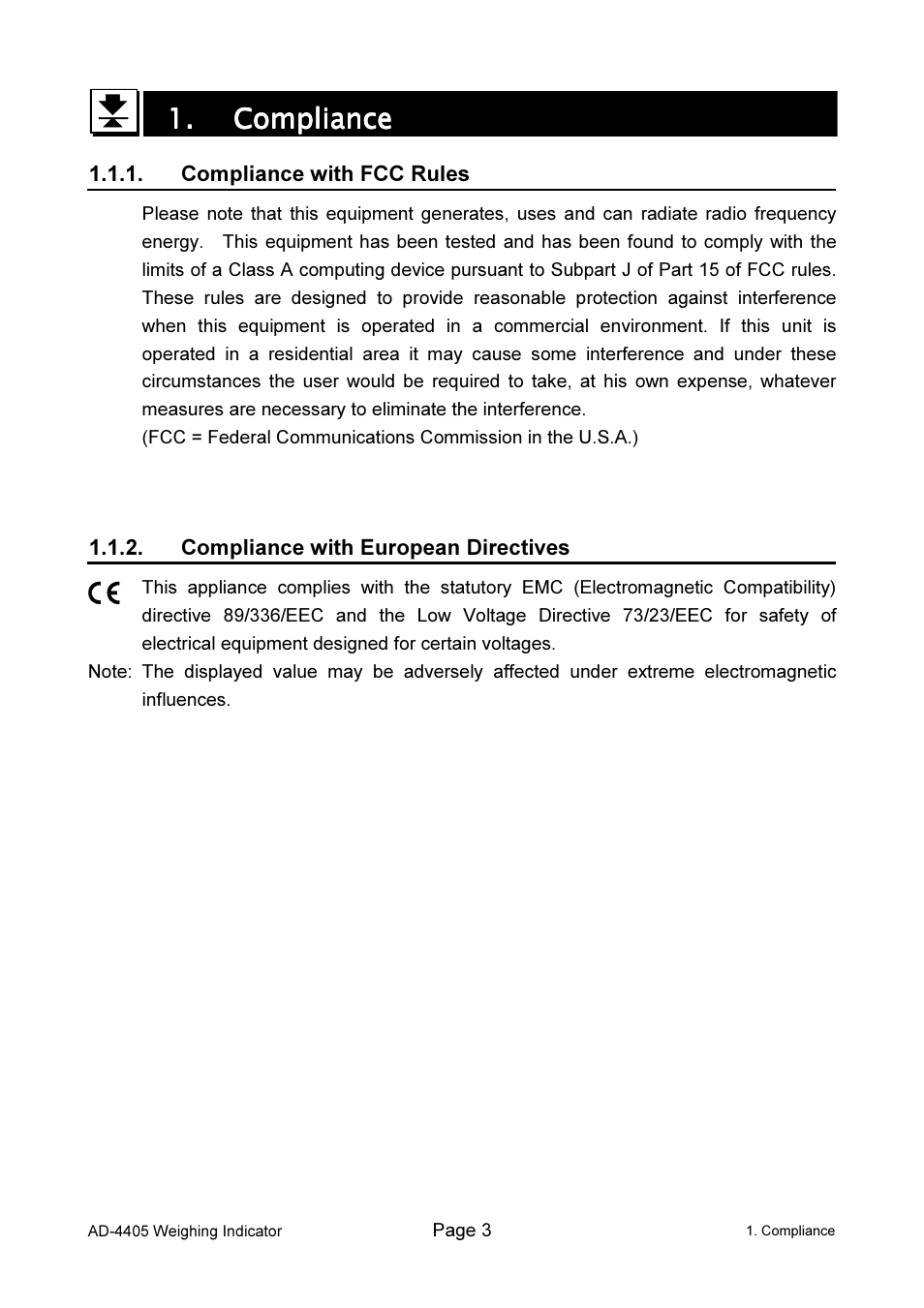 1. compliance compliance compliance compliance | A&D Weighing Indicator AD-4405 User Manual | Page 5 / 80