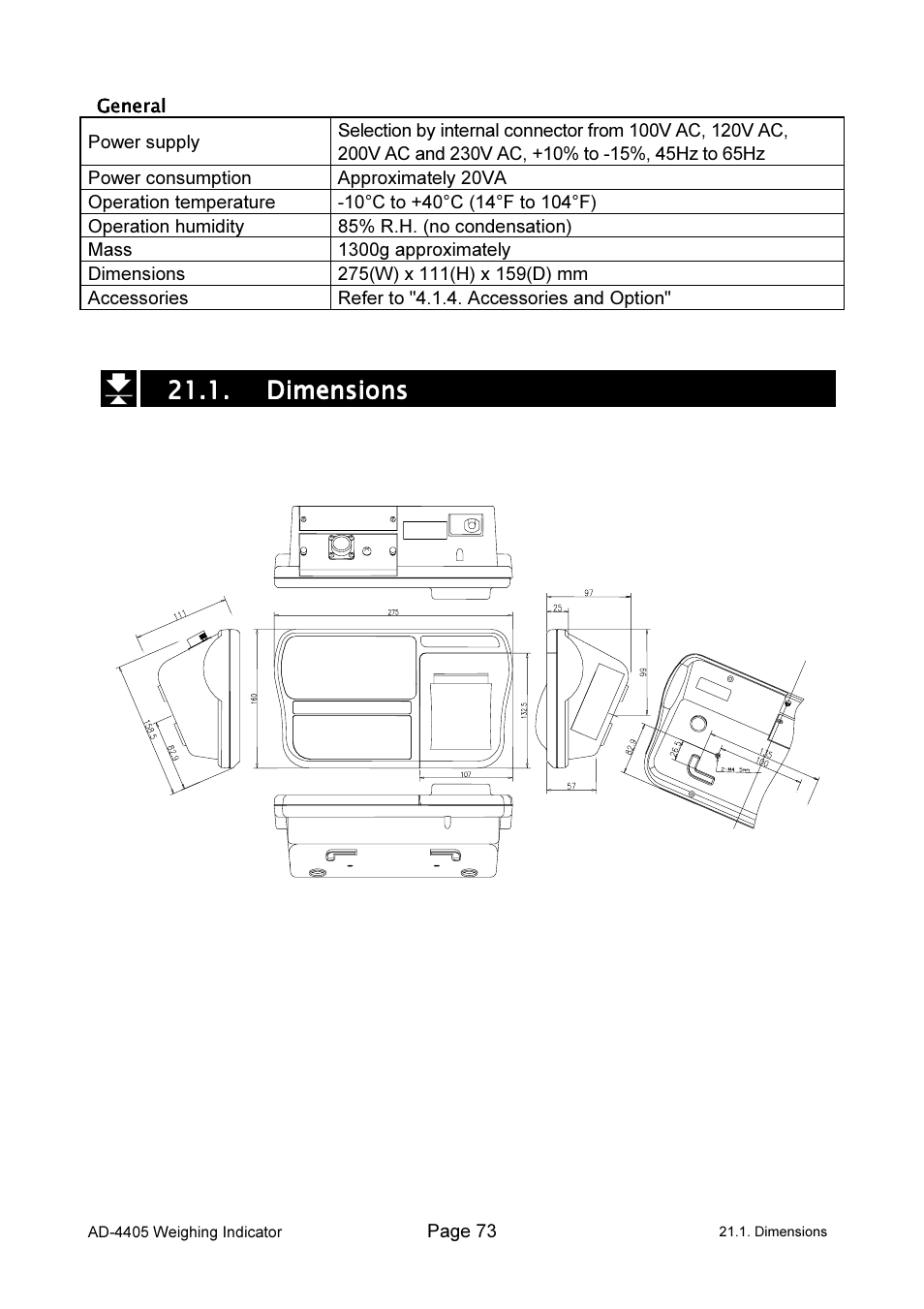 21.1. dimensions dimensions dimensions dimensions | A&D Weighing Indicator AD-4405 User Manual | Page 75 / 80