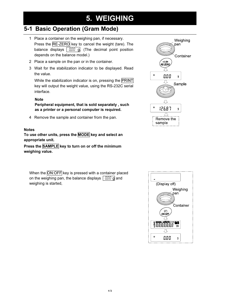 Weighing, 1 basic operation (gram mode) | A&D FX-i SERIES User Manual | Page 14 / 72