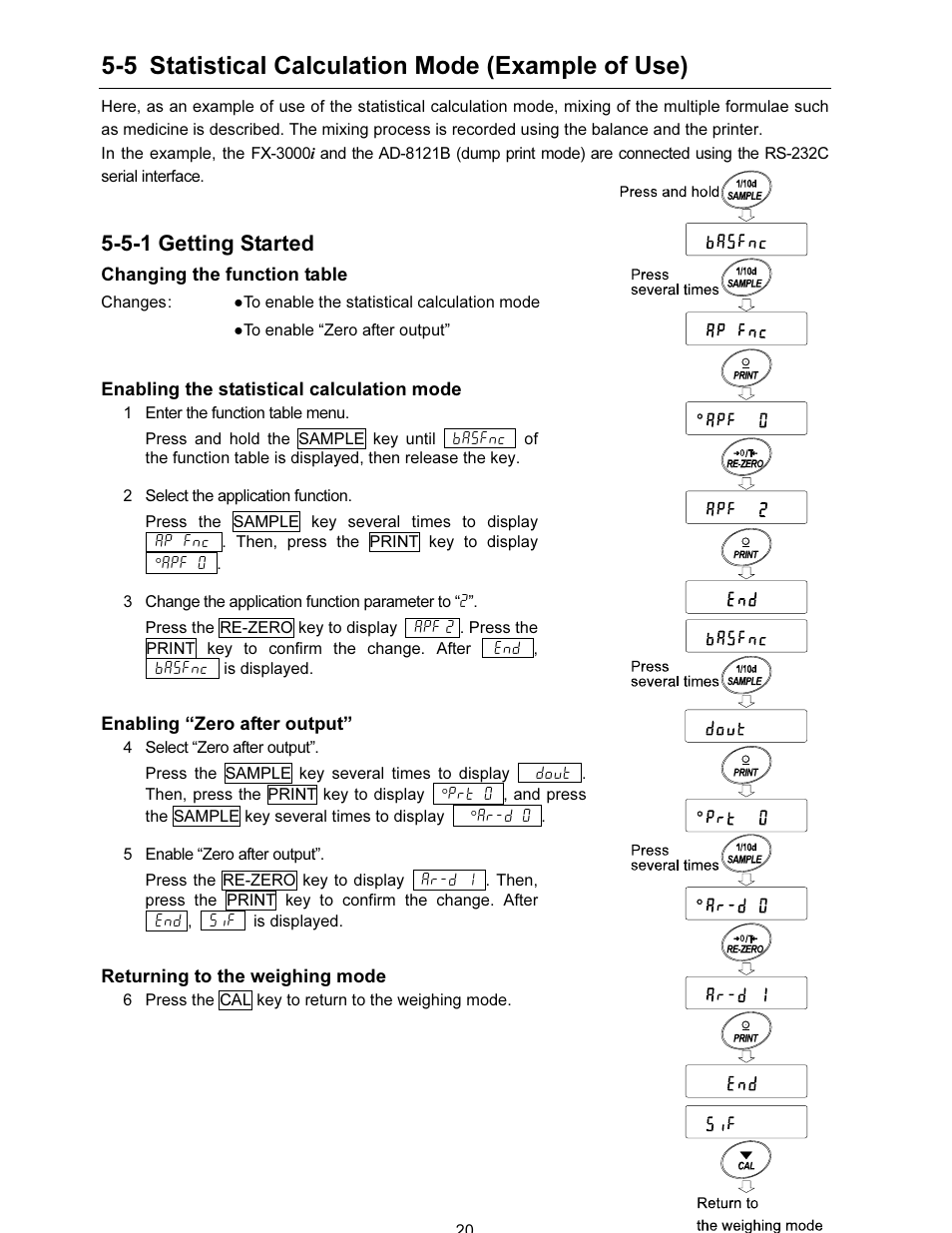 5 statistical calculation mode (example of use), 5-1 getting started | A&D FX-i SERIES User Manual | Page 22 / 72