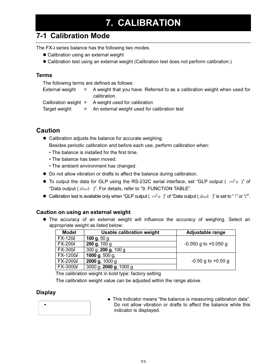 Calibration, 1 calibration mode, Caution | A&D FX-i SERIES User Manual | Page 25 / 72