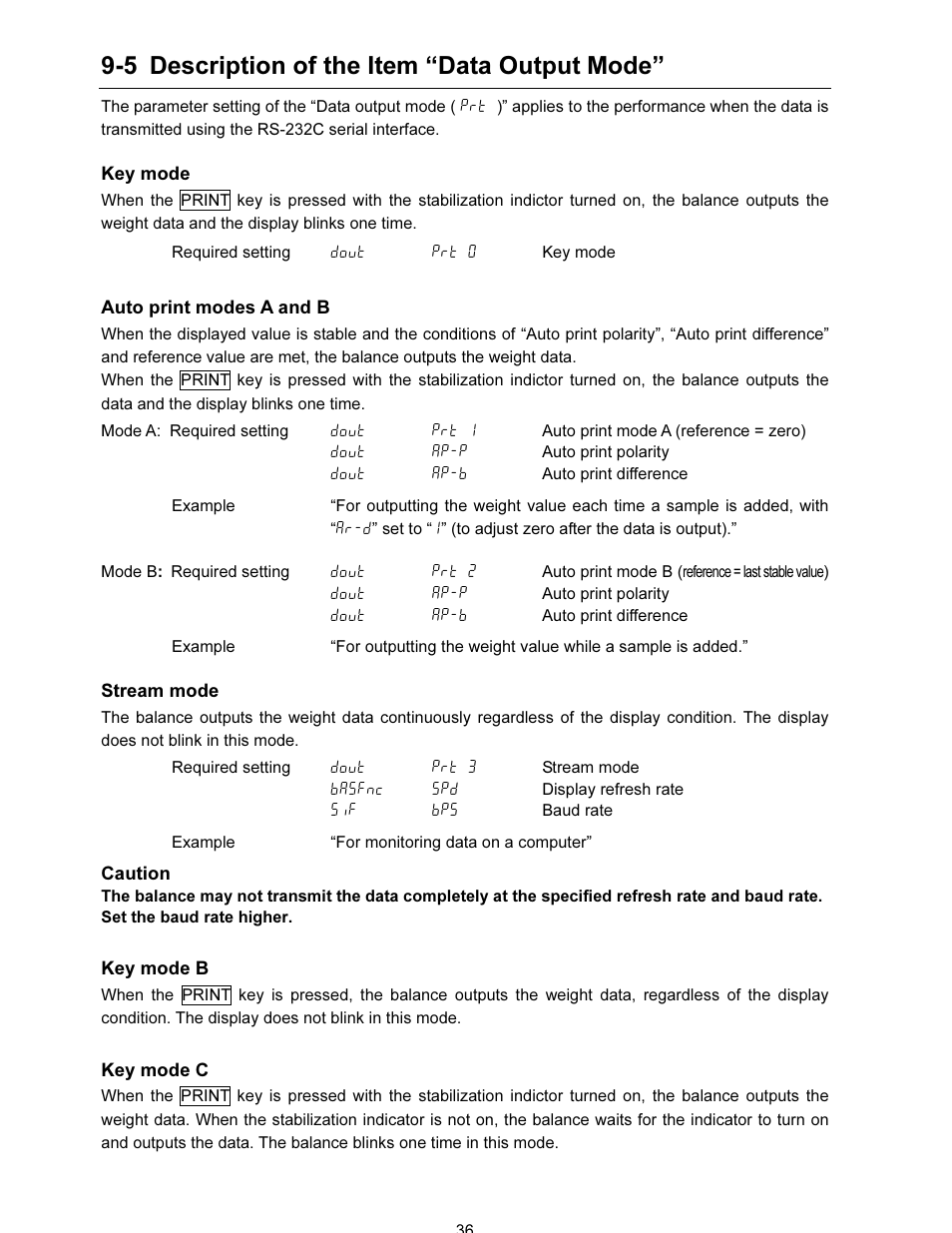 5 description of the item “data output mode | A&D FX-i SERIES User Manual | Page 38 / 72