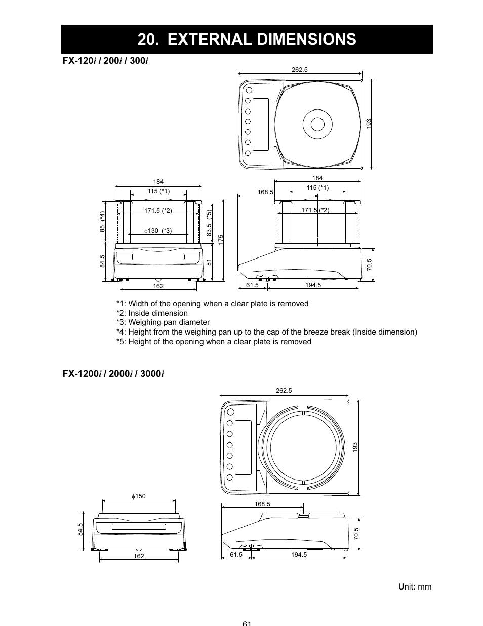 External dimensions | A&D FX-i SERIES User Manual | Page 63 / 72