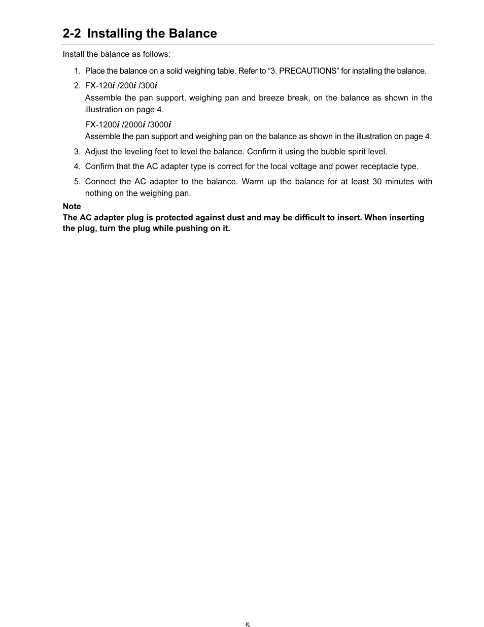 2 installing the balance | A&D FX-i SERIES User Manual | Page 7 / 72