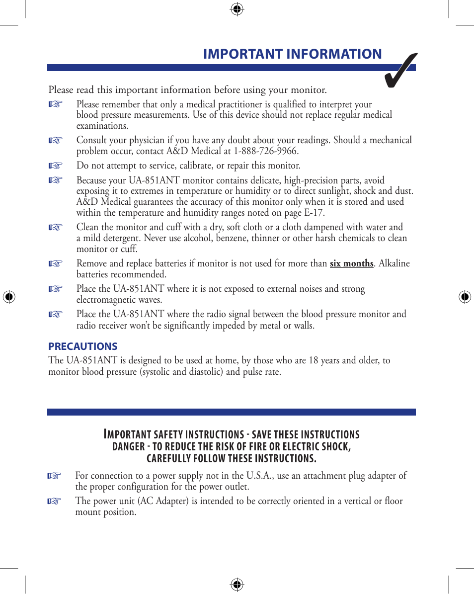 A&D Wireless Automatic Blood Pressure Monitor UA-851ANT User Manual | Page 3 / 69