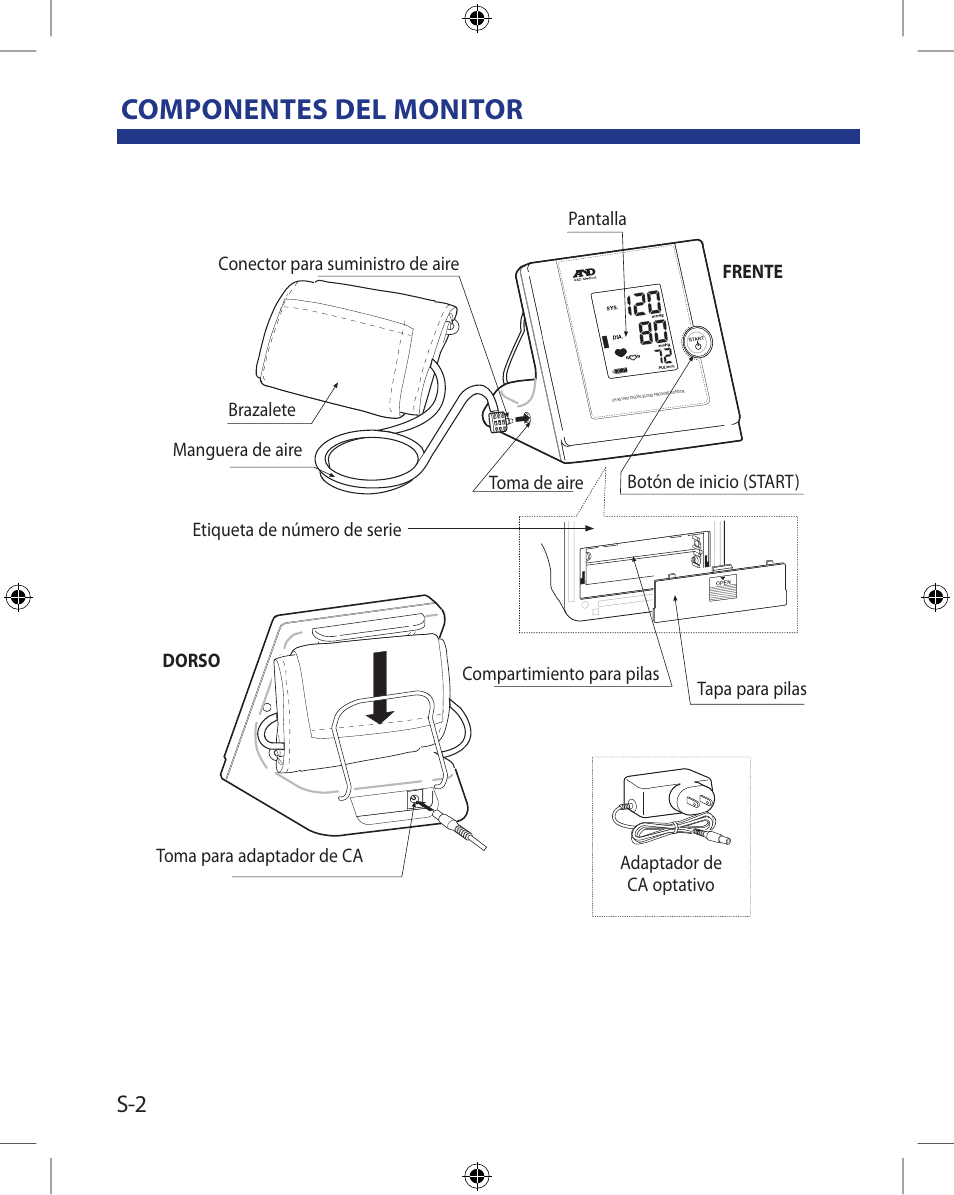 Componentes del monitor | A&D Wireless Automatic Blood Pressure Monitor UA-851ANT User Manual | Page 52 / 69