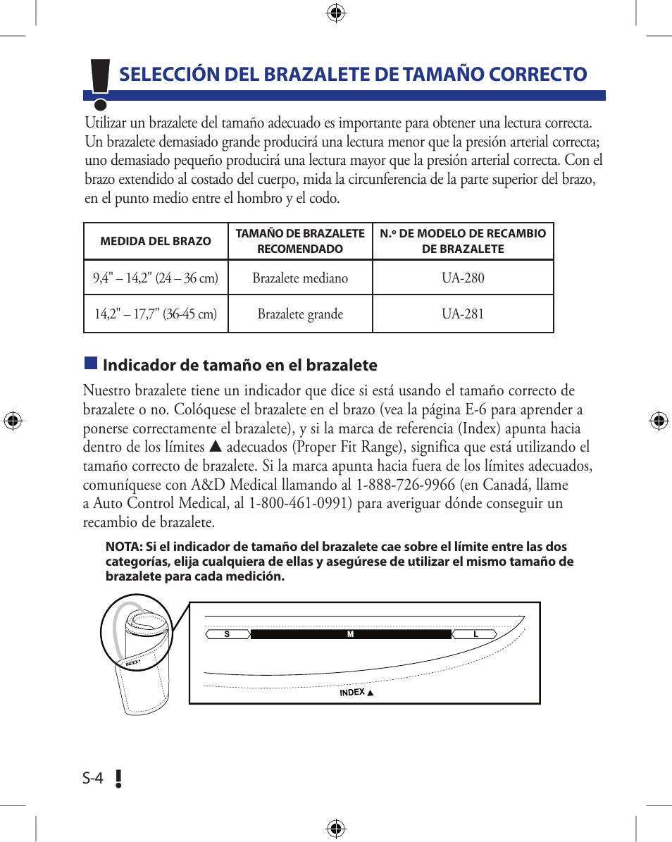 Selección del brazalete de tamaño correcto | A&D Wireless Automatic Blood Pressure Monitor UA-851ANT User Manual | Page 54 / 69