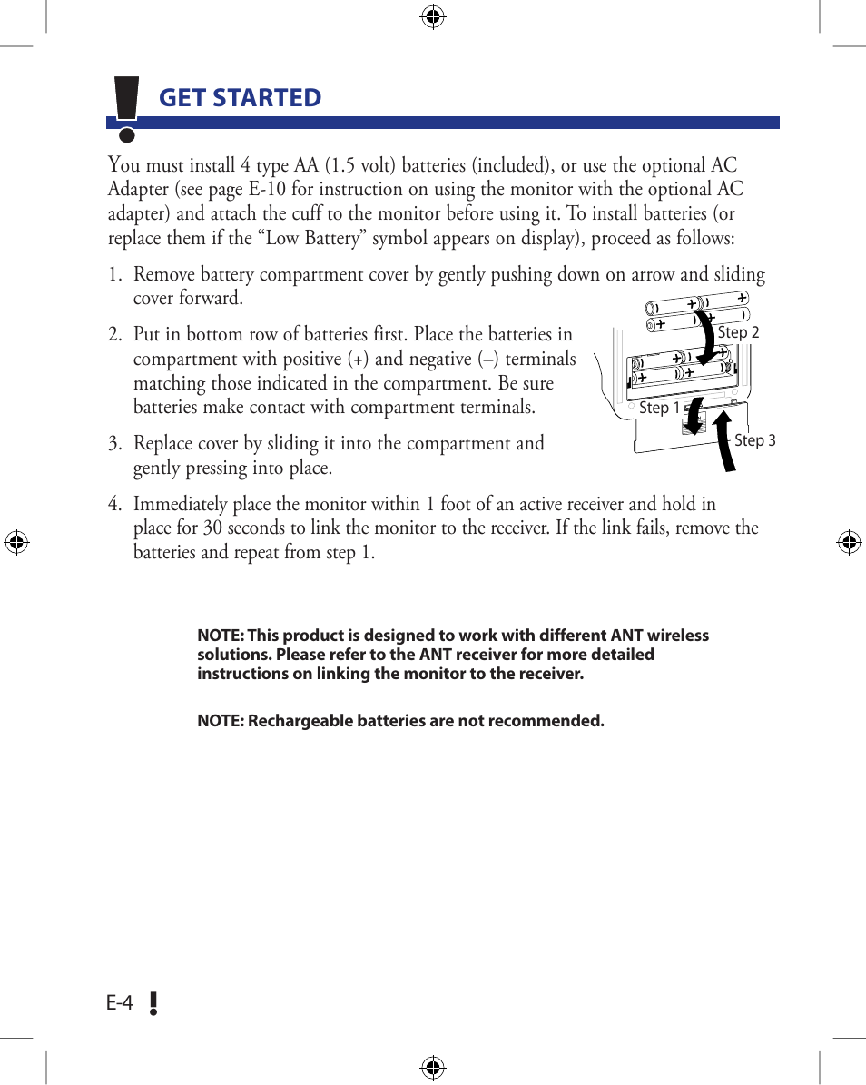 Get started | A&D Wireless Automatic Blood Pressure Monitor UA-851ANT User Manual | Page 8 / 69