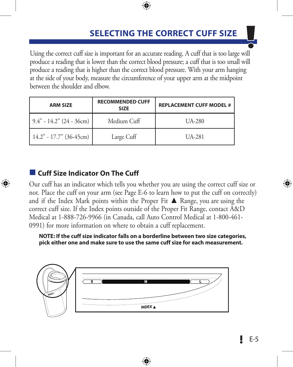 Selecting the correct cuff size | A&D Wireless Automatic Blood Pressure Monitor UA-851ANT User Manual | Page 9 / 69