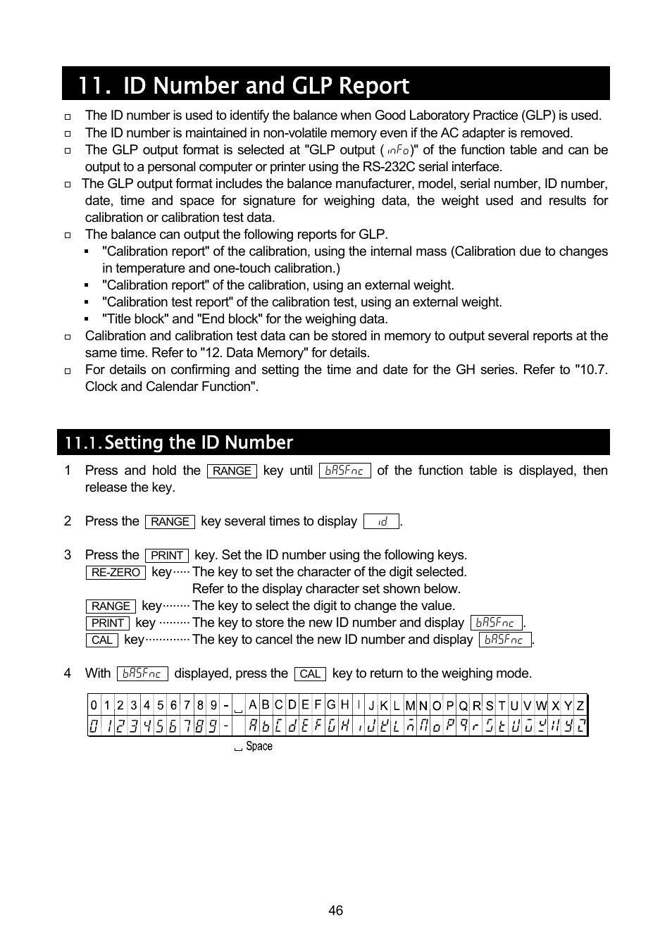 Id number and glp report, Setting the id number | A&D A & D Analytical Balance GH-120/GH-200/GH-300/GH-202/GH-252 User Manual | Page 48 / 86