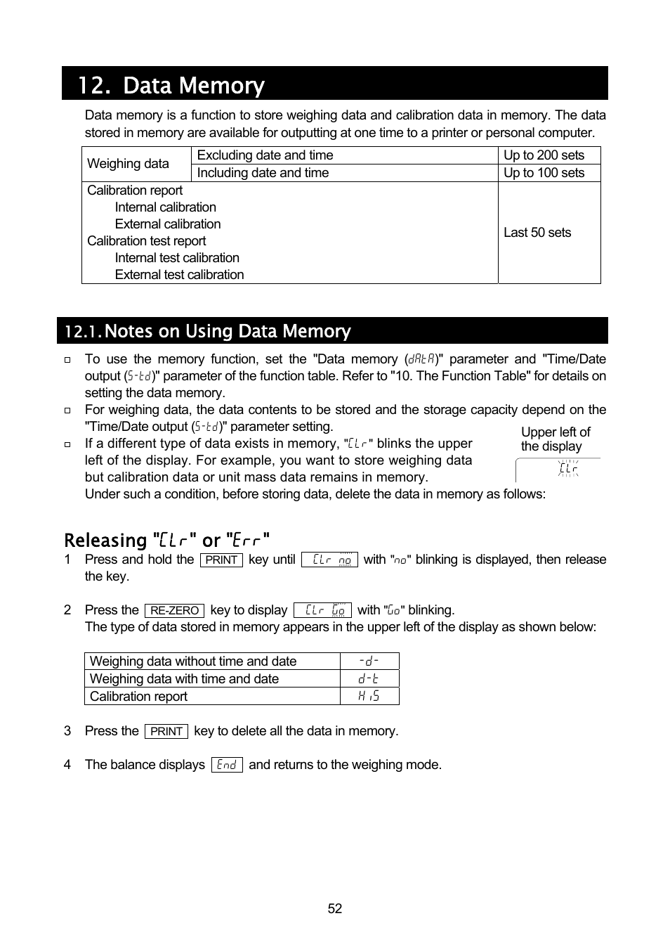 Releasing "clr" or "err | A&D A & D Analytical Balance GH-120/GH-200/GH-300/GH-202/GH-252 User Manual | Page 54 / 86