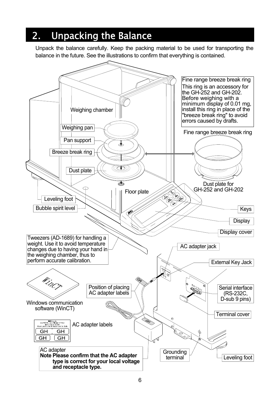 Unpacking the balance | A&D A & D Analytical Balance GH-120/GH-200/GH-300/GH-202/GH-252 User Manual | Page 8 / 86