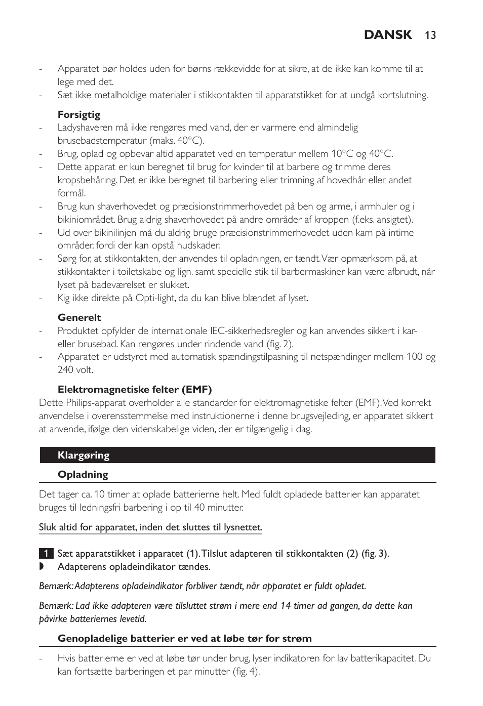 Dansk | Philips Ladyshave Sensitive User Manual | Page 13 / 108