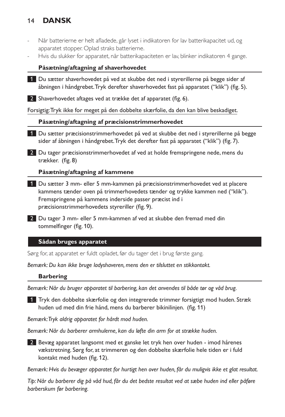 Dansk | Philips Ladyshave Sensitive User Manual | Page 14 / 108