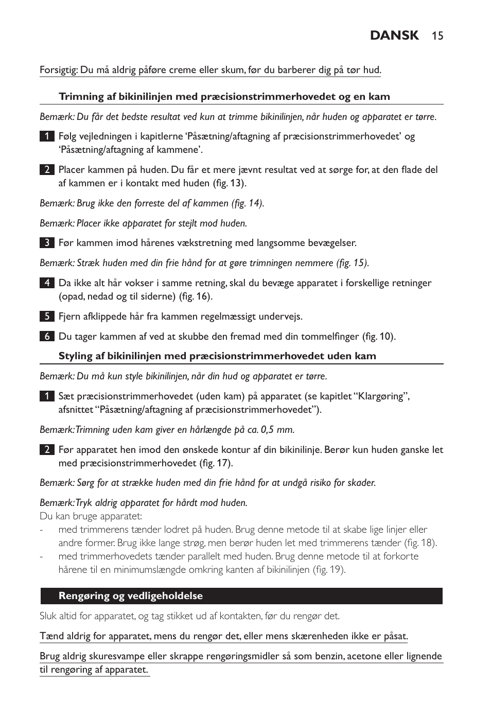 Dansk | Philips Ladyshave Sensitive User Manual | Page 15 / 108