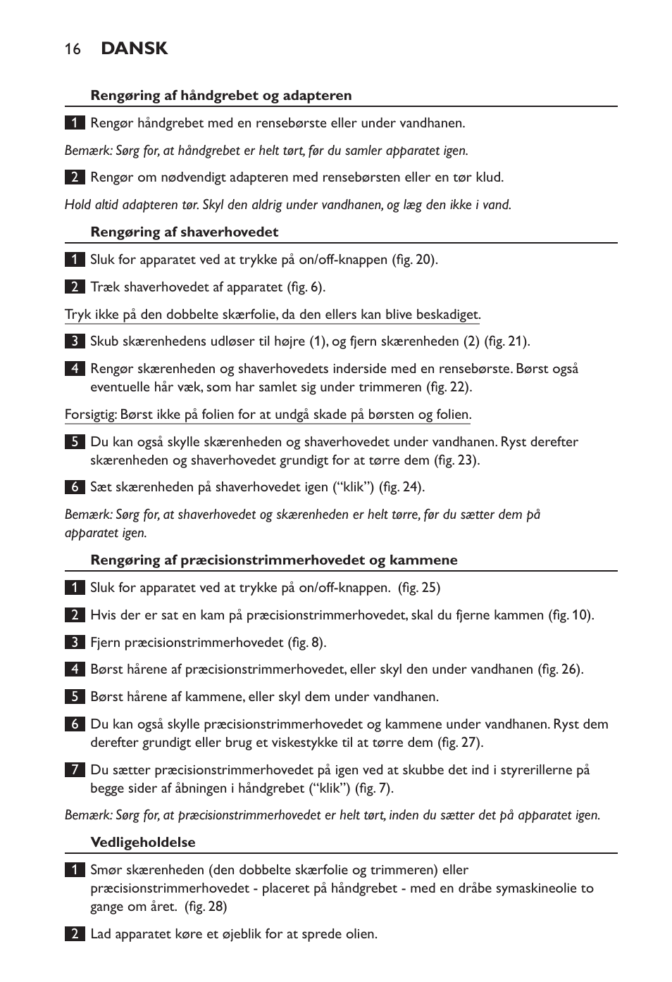 Dansk | Philips Ladyshave Sensitive User Manual | Page 16 / 108