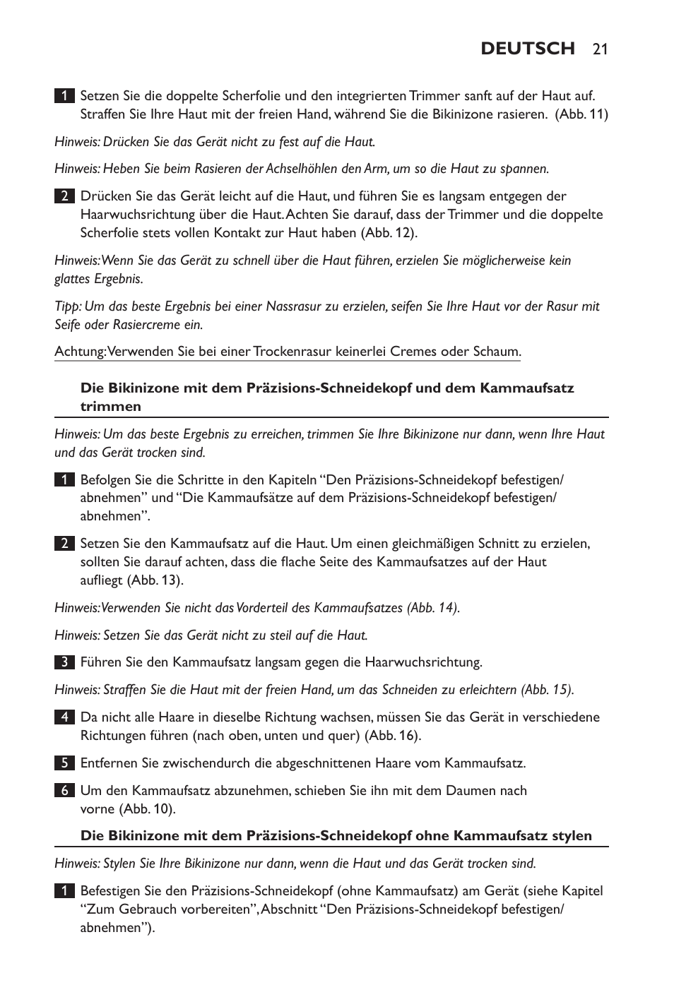 Deutsch | Philips Ladyshave Sensitive User Manual | Page 21 / 108