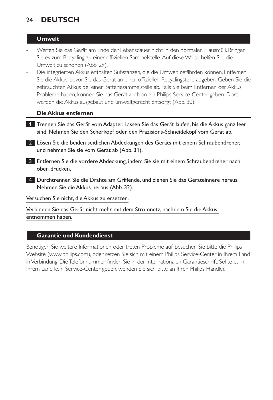 Deutsch | Philips Ladyshave Sensitive User Manual | Page 24 / 108