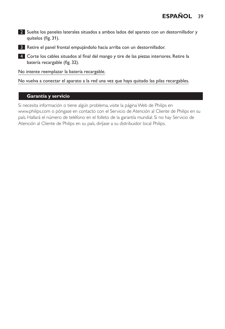 Español | Philips Ladyshave Sensitive User Manual | Page 39 / 108