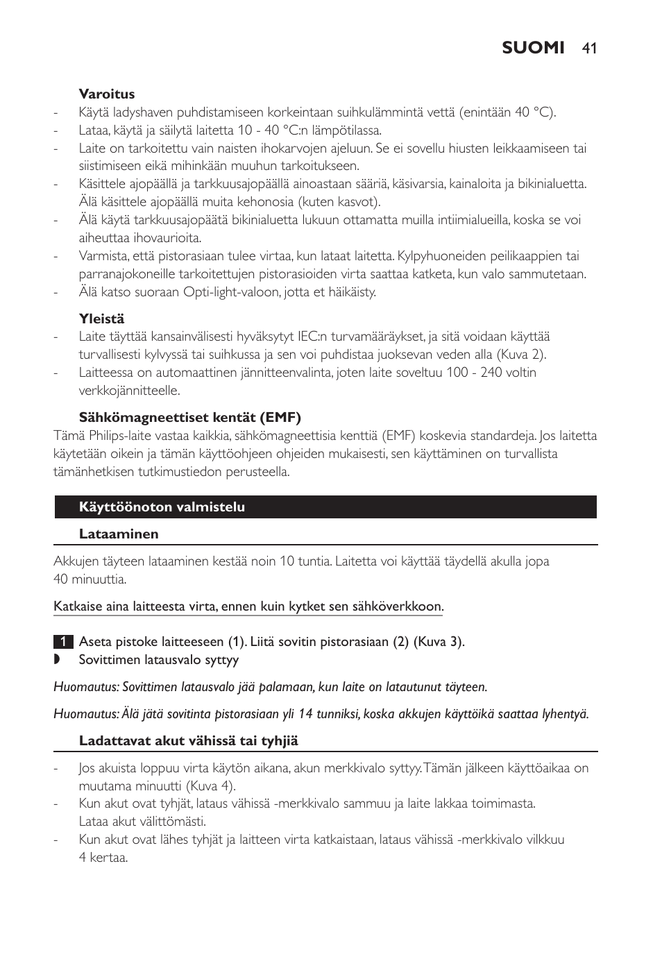 Suomi | Philips Ladyshave Sensitive User Manual | Page 41 / 108