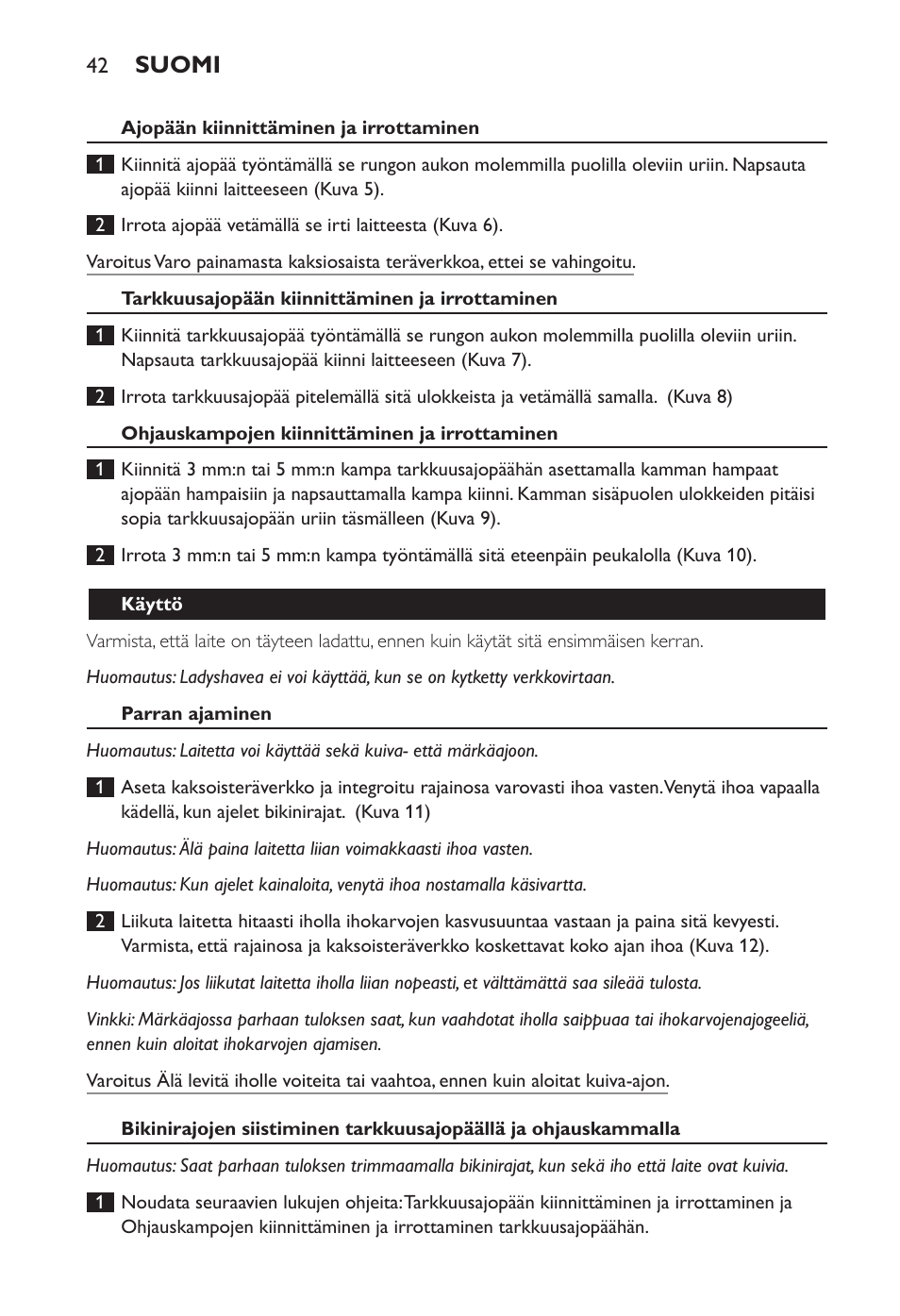 Suomi | Philips Ladyshave Sensitive User Manual | Page 42 / 108