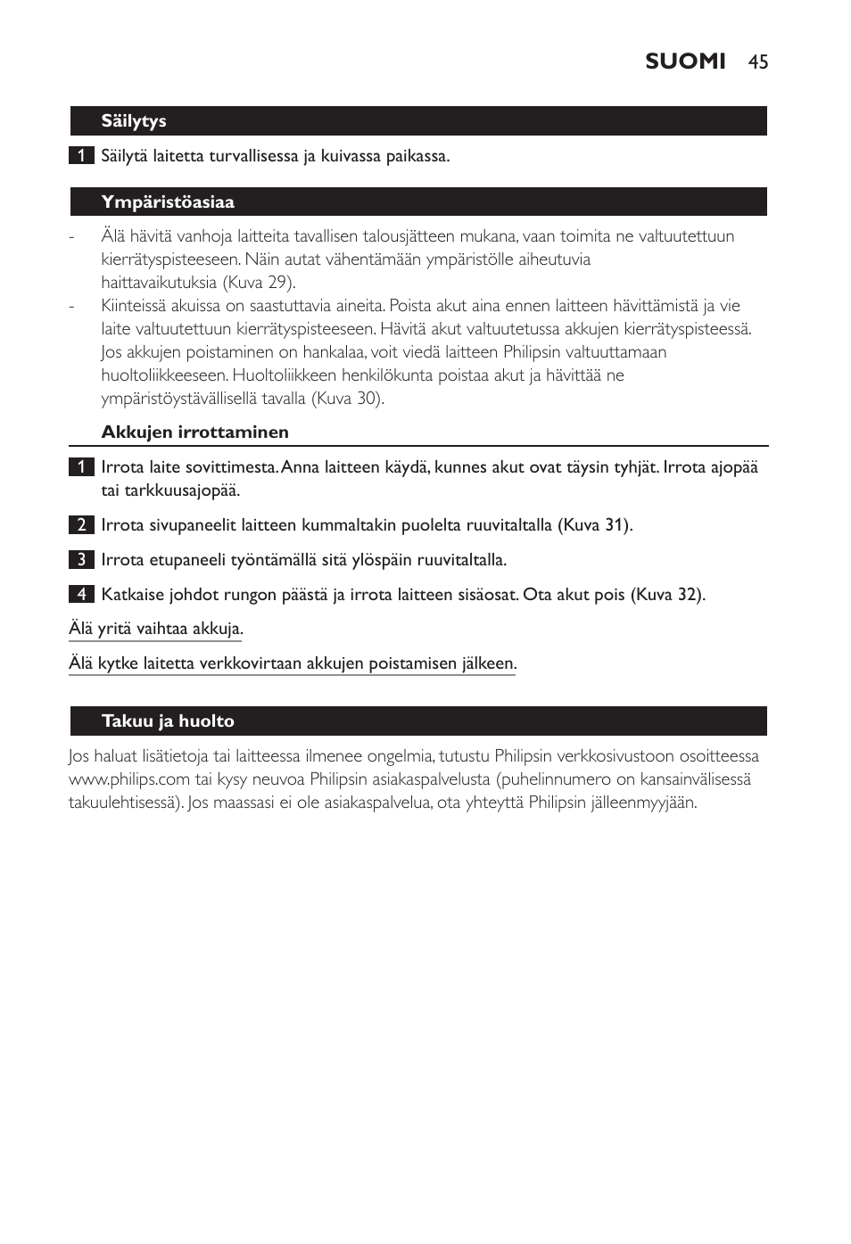 Suomi | Philips Ladyshave Sensitive User Manual | Page 45 / 108