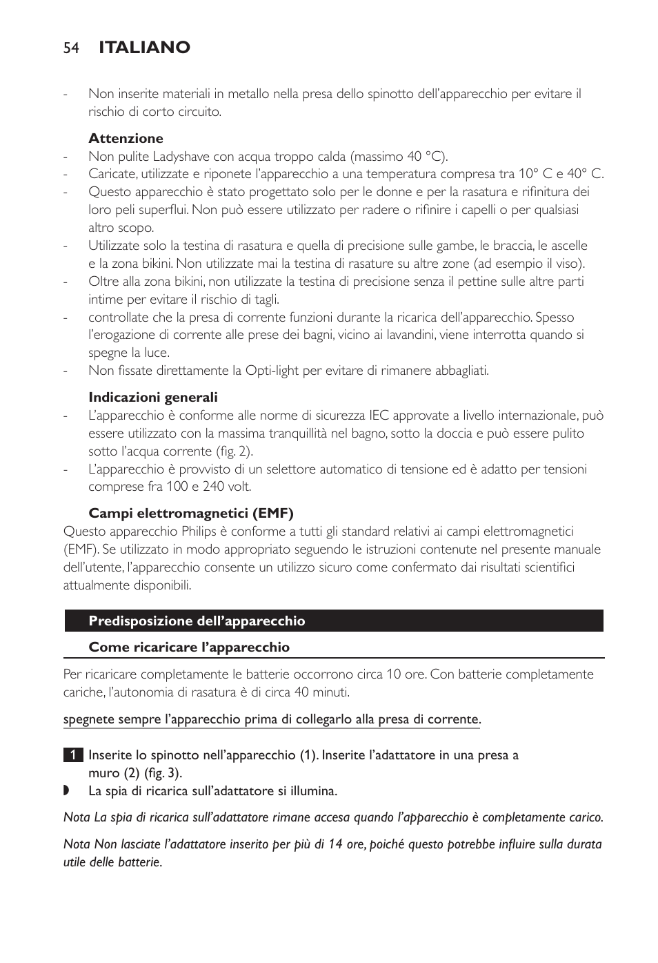 Italiano | Philips Ladyshave Sensitive User Manual | Page 54 / 108