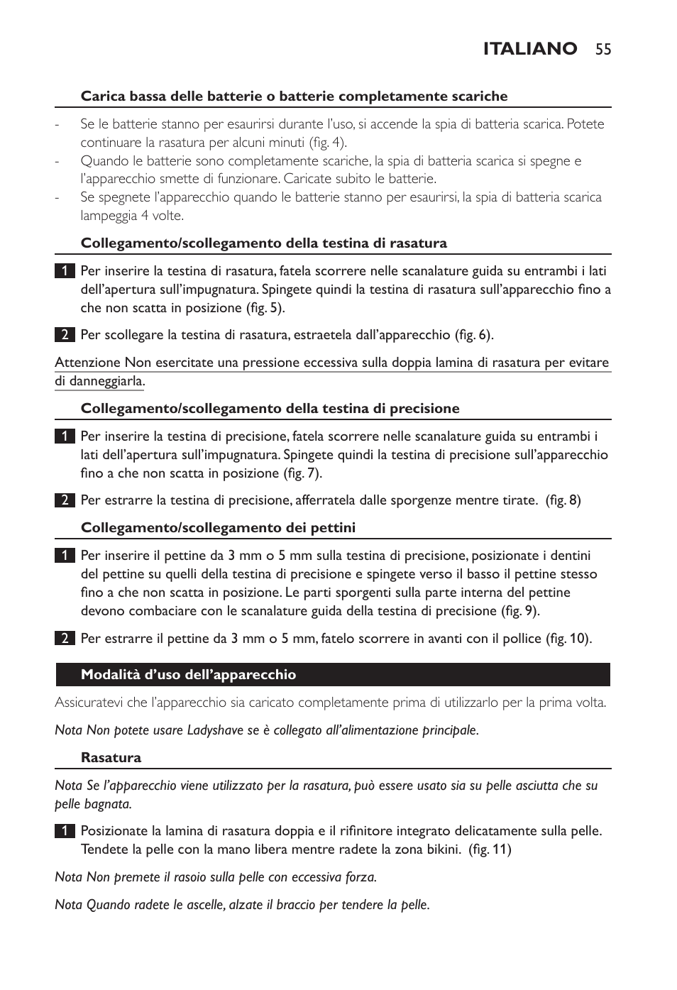 Italiano | Philips Ladyshave Sensitive User Manual | Page 55 / 108