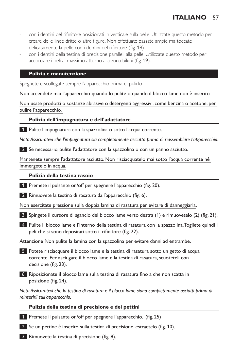 Italiano | Philips Ladyshave Sensitive User Manual | Page 57 / 108