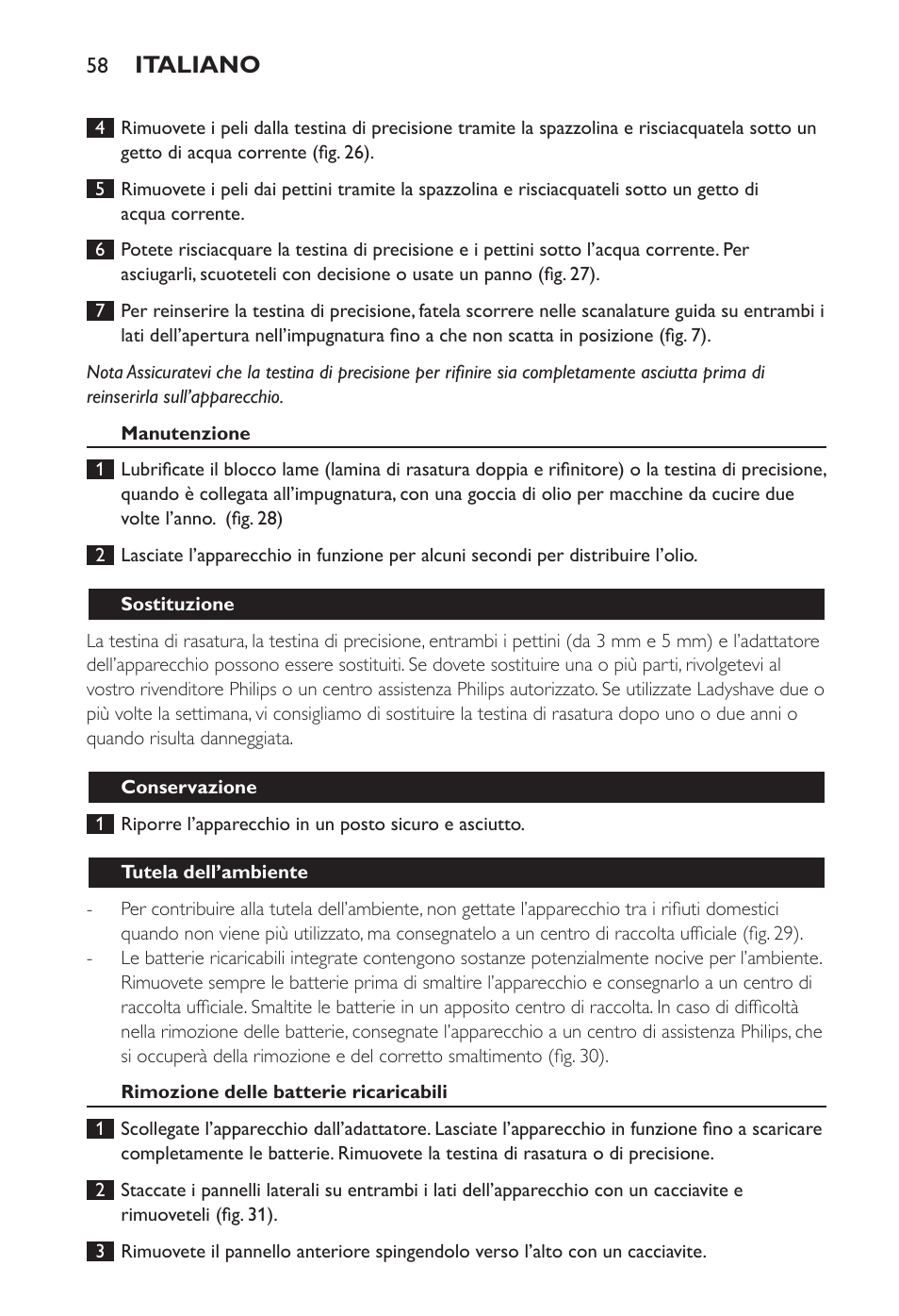 Italiano | Philips Ladyshave Sensitive User Manual | Page 58 / 108
