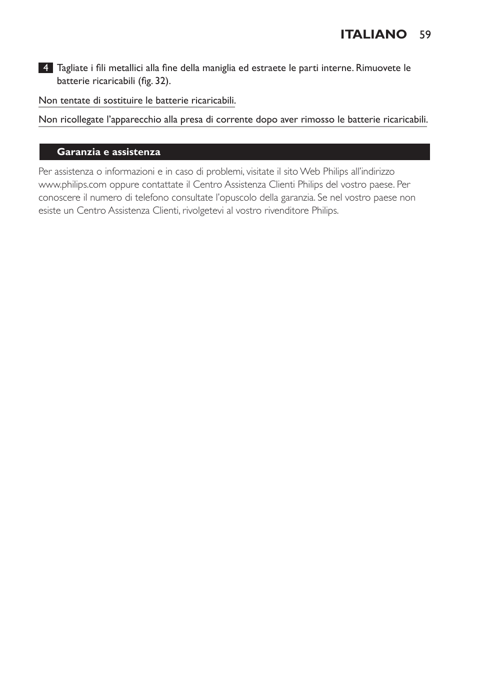 Italiano | Philips Ladyshave Sensitive User Manual | Page 59 / 108